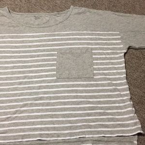 Grey and white crop top striped long sleeved